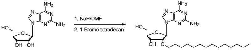 Comparative reaction scheme using NaH showing low yield and isomer formation
