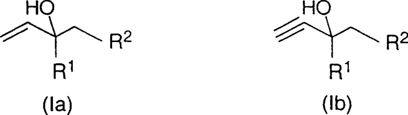 Chemical structures of target alpha-beta-unsaturated allyl alcohols Formula Ia and acetylenic alcohols Formula Ib