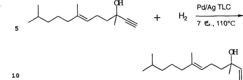 Selective hydrogenation reaction scheme converting acetylenic alcohol to allyl alcohol using Pd/Ag TLC catalyst