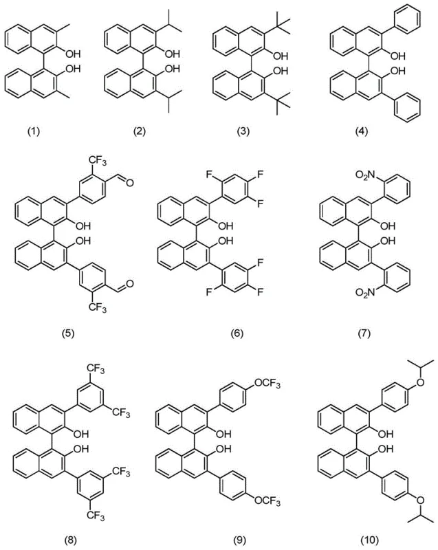 Specific examples of binaphthol ligands (1-10) optimized for high selectivity