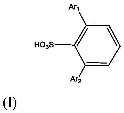 General chemical structure of the arylbenzenesulfonic acid ligand (Formula I) showing Ar1 and Ar2 substituents