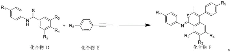 Photocatalytic cyclization reaction scheme showing Compound D and Compound E reacting to form Compound F using g-C3N4