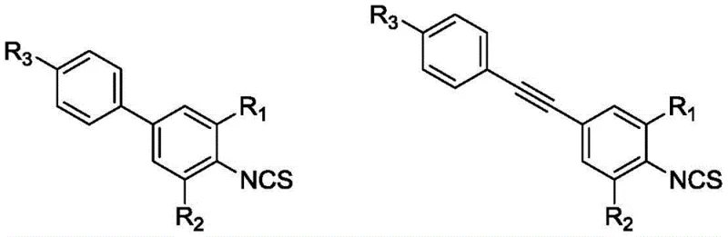 General chemical structures of isothiocyanate liquid crystal monomers showing biphenyl and alkynyl variants