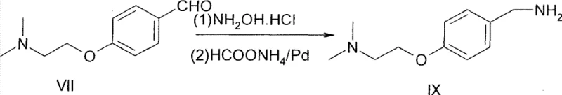 Mechanism of the one-pot reductive amination step converting aldehyde VII to benzylamine IX
