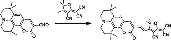 Synthetic route for Example 1 showing direct condensation of julolidine derivative and tricyanofuran