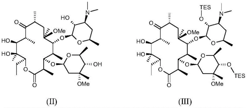 Chemical reaction scheme showing silylation of Formula II to Formula III using triethylsilyl chloride