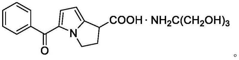 Chemical structure of Ketorolac Tromethamine showing the pyrrolizine ring and carboxylic acid salt