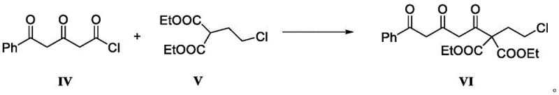 Reaction scheme showing the synthesis of Compound VI from Compound IV and V via base-mediated acylation