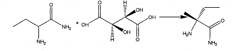 Reaction mechanism showing the chiral resolution of 2-amino-butanamide using L-tartaric acid