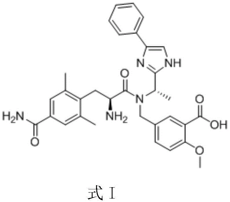 Chemical structure of Eluxadoline (Formula I) showing the target API requiring the L-alanine derivative intermediate