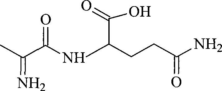 Chemical structure and synthesis schema of L-alanyl-L-glutamine showing the formyl protection strategy