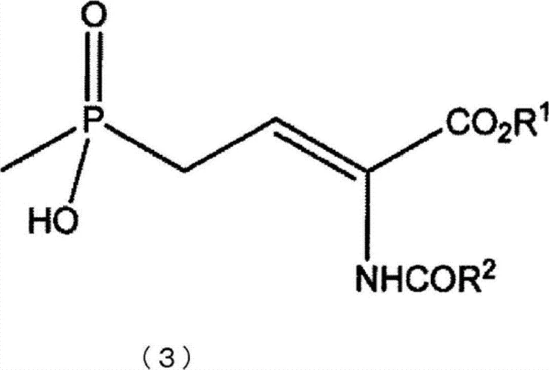 Chemical structure of Formula (3) representing the Z-isomer of N-substituted-2-amino-4-(hydroxymethylphosphinyl)-2-butenoic acid derivative