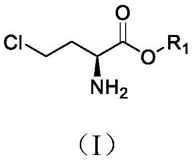 General reaction scheme showing the conversion of (S)-2-aminobutyrolactone hydrochloride to (S)-4-chloro-2-aminobutyrate via aqueous chlorination and esterification