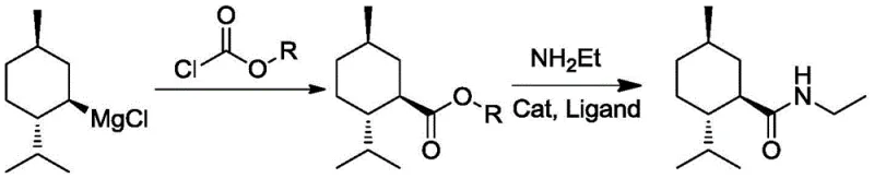Novel synthetic route converting menthyl chloride to L-menthane carboxamide via ester aminolysis