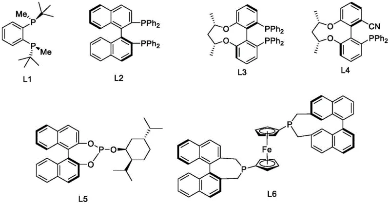 Structures of chiral ligands L1-L6 used for asymmetric catalysis