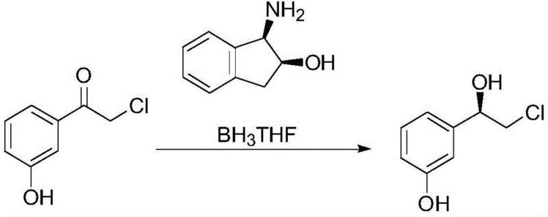 Chiral reduction mechanism using (1R,2S)-1-amino-2-indanol and borane to form the chiral alcohol intermediate