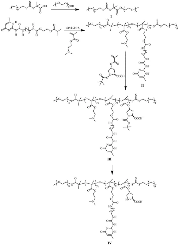 Synthesis route of the amphiphilic block copolymer catalyst via RAFT polymerization and deprotection