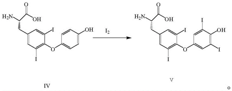 Optimized iodination reaction mechanism converting thyronine precursor to L-thyroxine