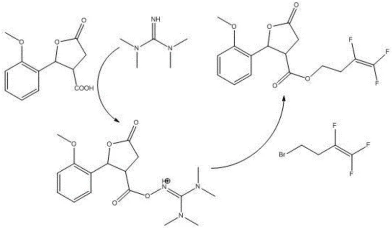 Reaction mechanism of the compounds using tetramethyl guanidine