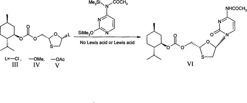 Preferred synthetic route using L-menthol chiral auxiliary showing glycosylation and crystallization steps