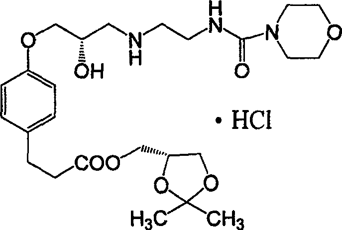 Chemical structure of Landiolol Hydrochloride showing the chiral dioxolane and morpholine moieties