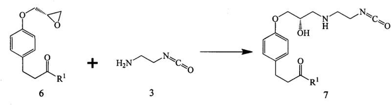 Step 1 reaction mechanism showing the formation of isocyanate intermediate 7 from epoxide 6