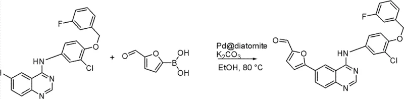 Suzuki coupling reaction using heterogeneous Pd catalyst to form the furan-quinazoline core