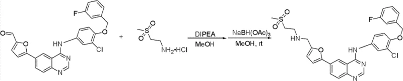 Reductive amination step converting the aldehyde intermediate to the final lapatinib base structure