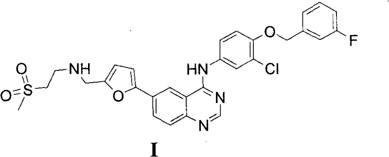 Chemical structure of Lapatinib (Formula I) showing the quinoline and furan moieties