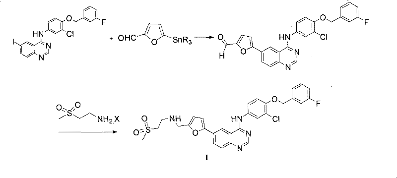 Prior art reaction scheme showing the use of toxic organotin reagents