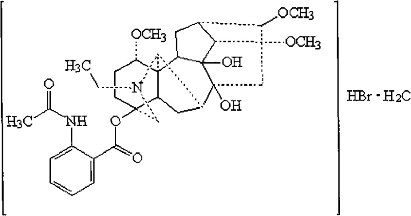 Chemical structure of Lappaconitine Hydrobromide showing the complex diterpenoid alkaloid framework