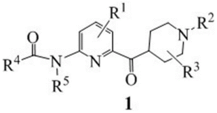 General structural formula of 2-amino-6-(1-alkylpiperidine-4-carbonyl)pyridine compounds