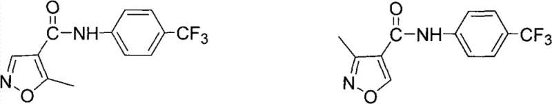 Chemical structures comparing Leflunomide and its 3-methyl isomer impurity