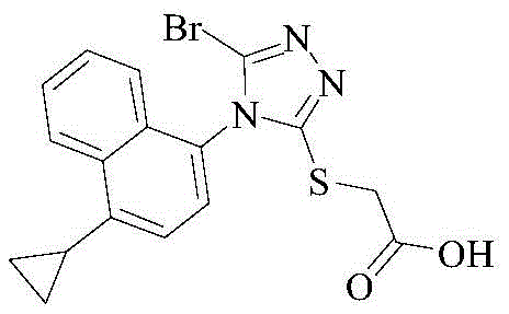 Chemical structure of Lesinurad showing the naphthalene and triazole core
