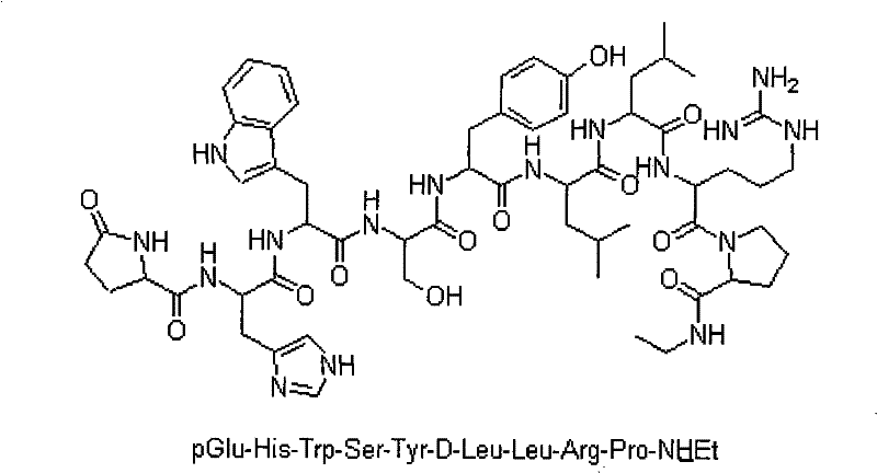 Chemical structure of Leuprorelin peptide showing the complex amino acid sequence requiring precise purification