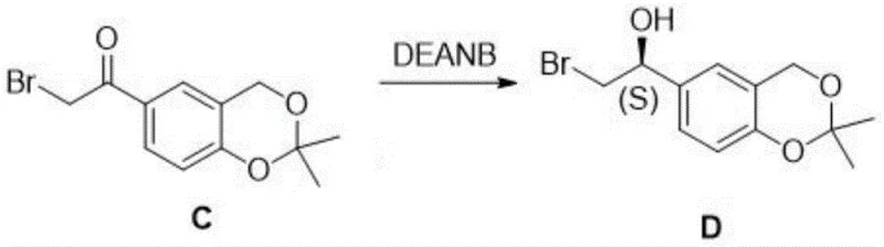 Asymmetric reduction step converting ketone Compound C to chiral alcohol Compound D using DEANB and chiral ligand