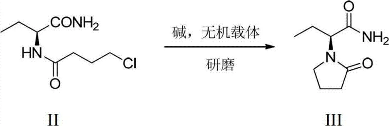 Step 2 reaction scheme showing solvent-free grinding cyclization to form Levetiracetam