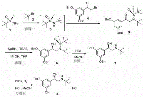 Overall synthetic route for levo-terbutaline using chiral sulfinamide auxiliary