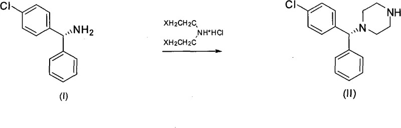 Reaction Formula 1 showing the synthesis of chiral intermediate II from R-(-)-4-chlorobenzhydrylamine