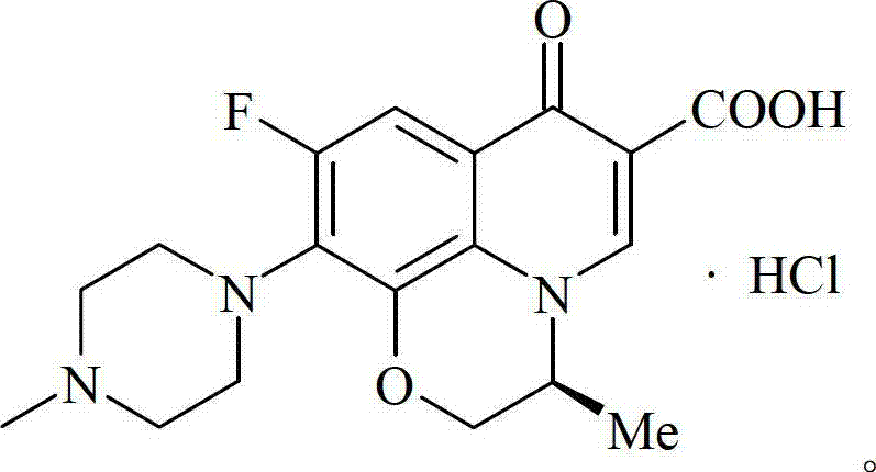 Chemical structure of Levofloxacin Hydrochloride showing the fluoroquinolone core and piperazine substituent