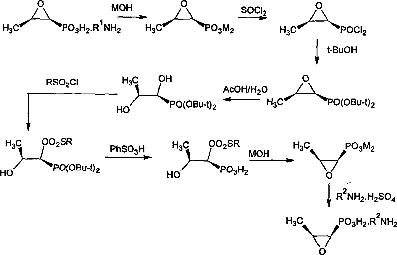 Detailed multi-step synthesis route for levofosfomycin dextrophenethylamine salt