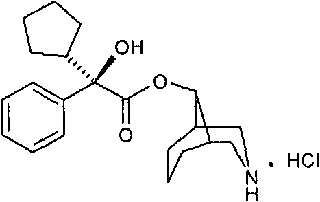 Chemical structure of Levorgyration Demethyl Phencynonate hydrochloride showing the core bicyclic ester framework