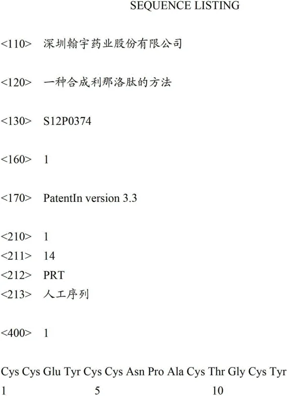Primary amino acid sequence of Linaclotide showing 14 residues and cysteine positions for disulfide bonding