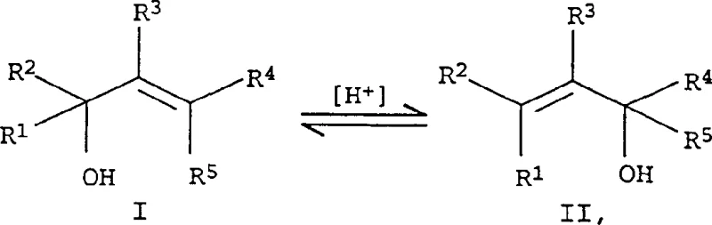 General reaction scheme showing the acid-catalyzed 1,3-migration of the hydroxyl group in allyl alcohols