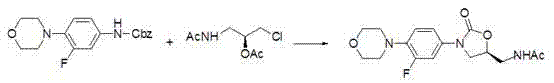 Prior art synthesis route using chiral S-1-acetamido-3-chloropropane-2-acetate reacting with aryl amine
