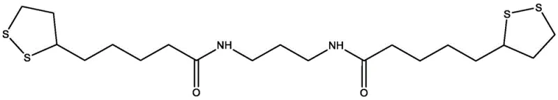 Chemical structure of Lipoic Acid Derivative A featuring amide linkages and dithiolane rings