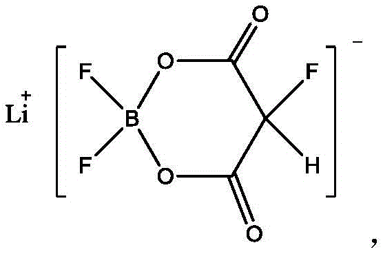 Chemical structure of Lithium 2-fluoro-malonate difluoroborate showing the boron chelate ring
