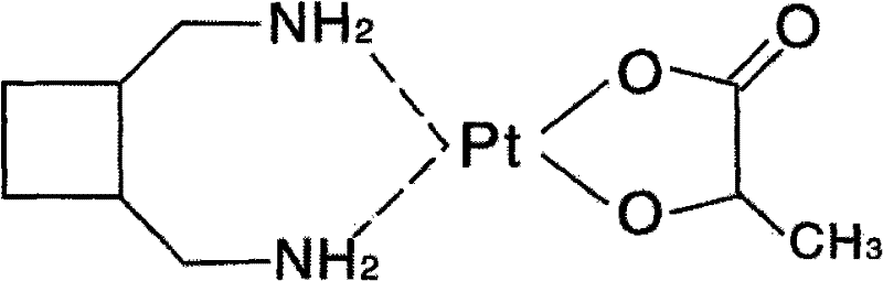 Chemical structure of Lobaplatin Trihydrate showing the platinum center coordinated with the cyclobutane diamine and lactate ligands