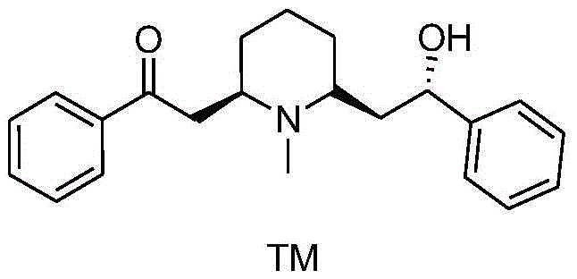 Chemical structure of Lobeline (TM) showing the piperidine core and phenyl substituents