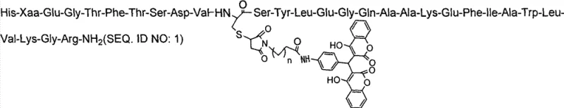 General chemical structure of long-acting GLP-1 analogues with variable linker and amino acid substitutions